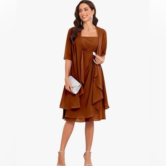 Burnt Orange Chiffon Evening Dress with Jacket - Picture 1 of 3